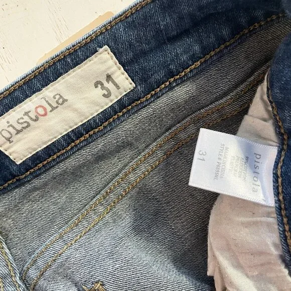 Pistola Jeans High Rise I’m Straight Medium Wash Distressed Size 31 - Picture 2 of 11